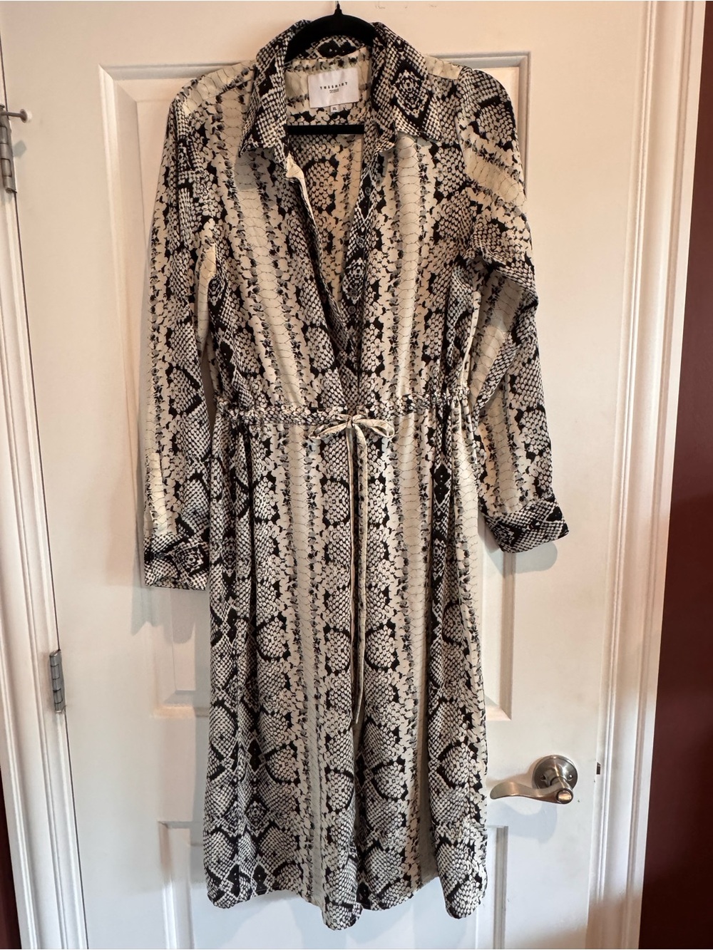 The Shirt by Rochelle Behrens Snake Print Long Sleeve Dress in Cream and Black